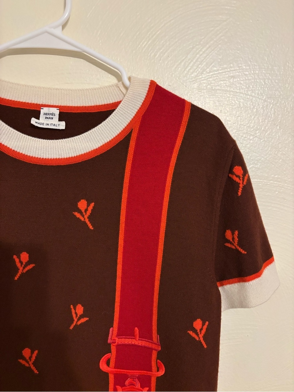 Hermès Paris Etriers Wool Cashmere Knit Top 42 Brown Orange Horse Bit Sweater - Picture 7 of 10